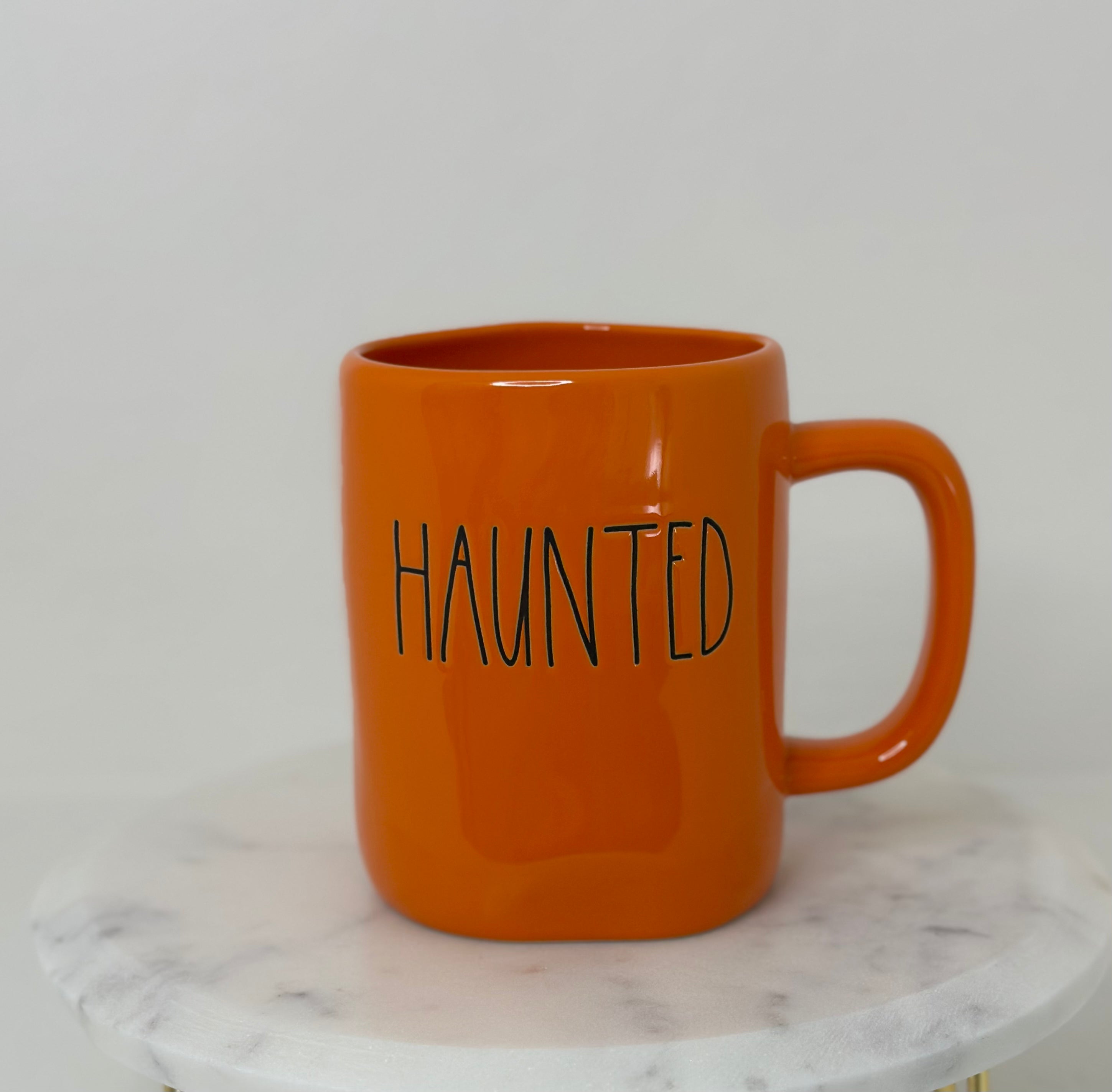 Rae Dunn Black with orange writing purchases Halloween mugs